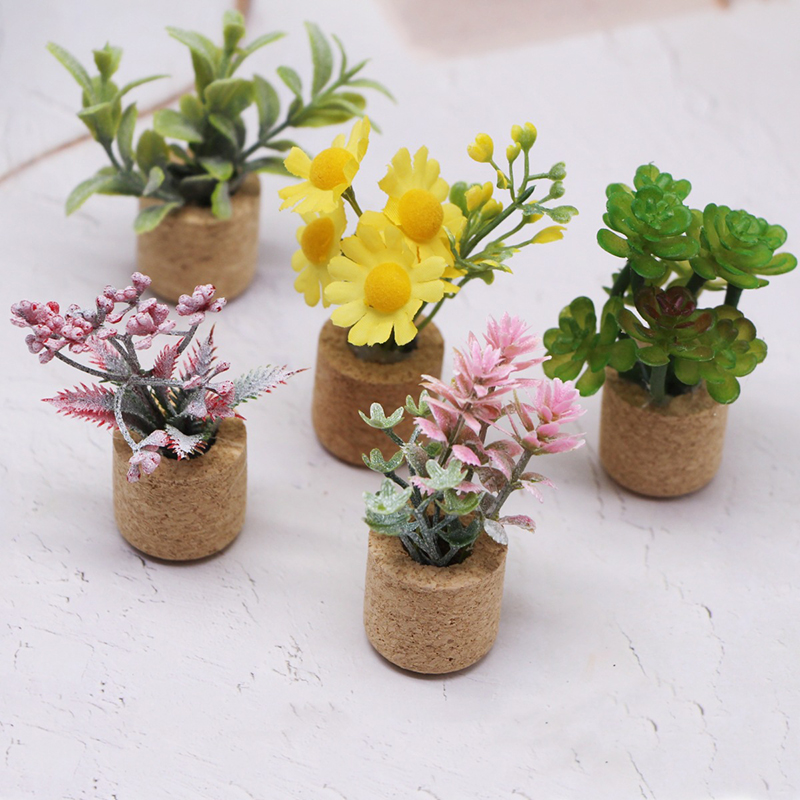 Plant Pot - 1:12 Puppenhaus-Simulationsblumen: Topfpflanzen-Modell, Miniatur-Grünpflanzen für Puppenhäuser,