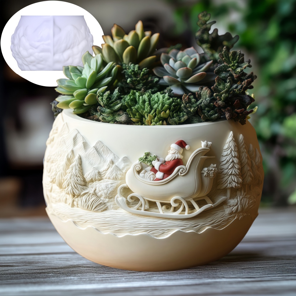 Succulent Set - Zedern Schlitten Weihnachtsmann Relief Kerze Tasse